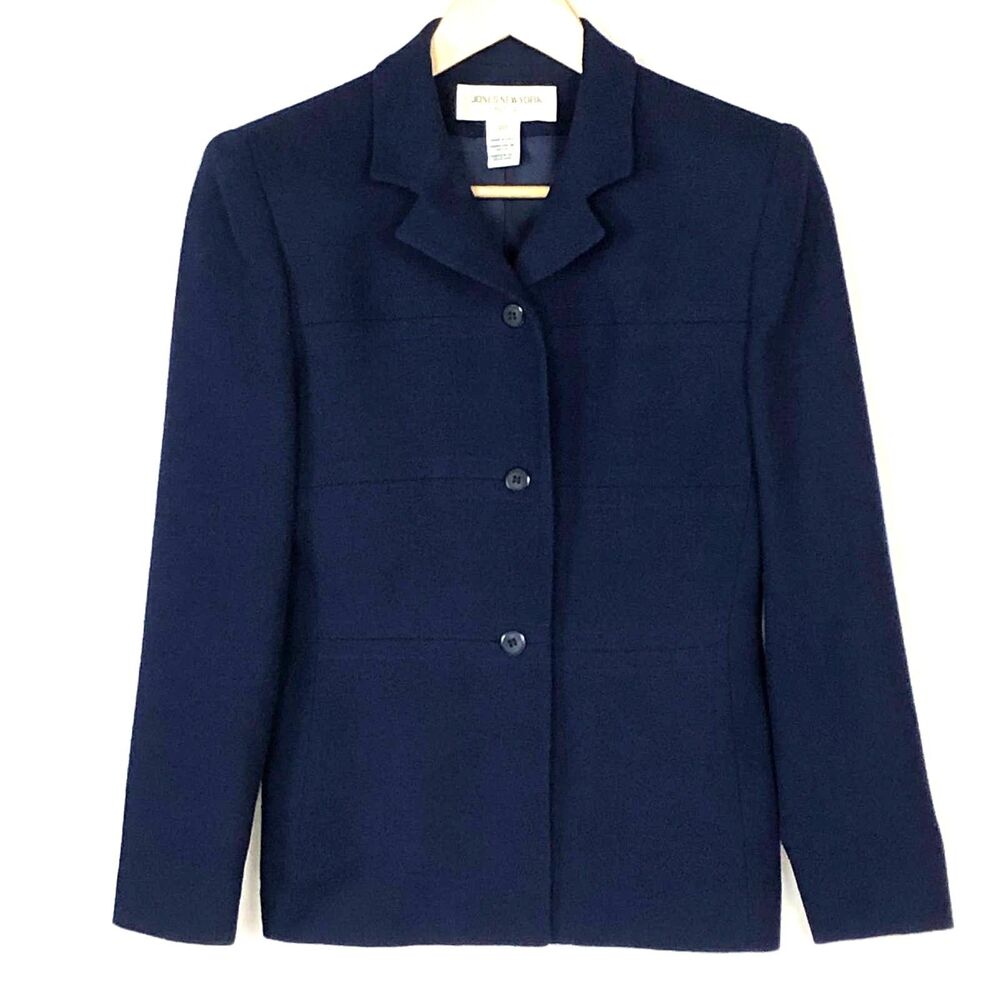 Jones New York Jacket Wool Blazer Blue Size 2 Petite